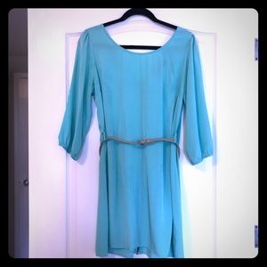 Turquoise shift dress with zip up back